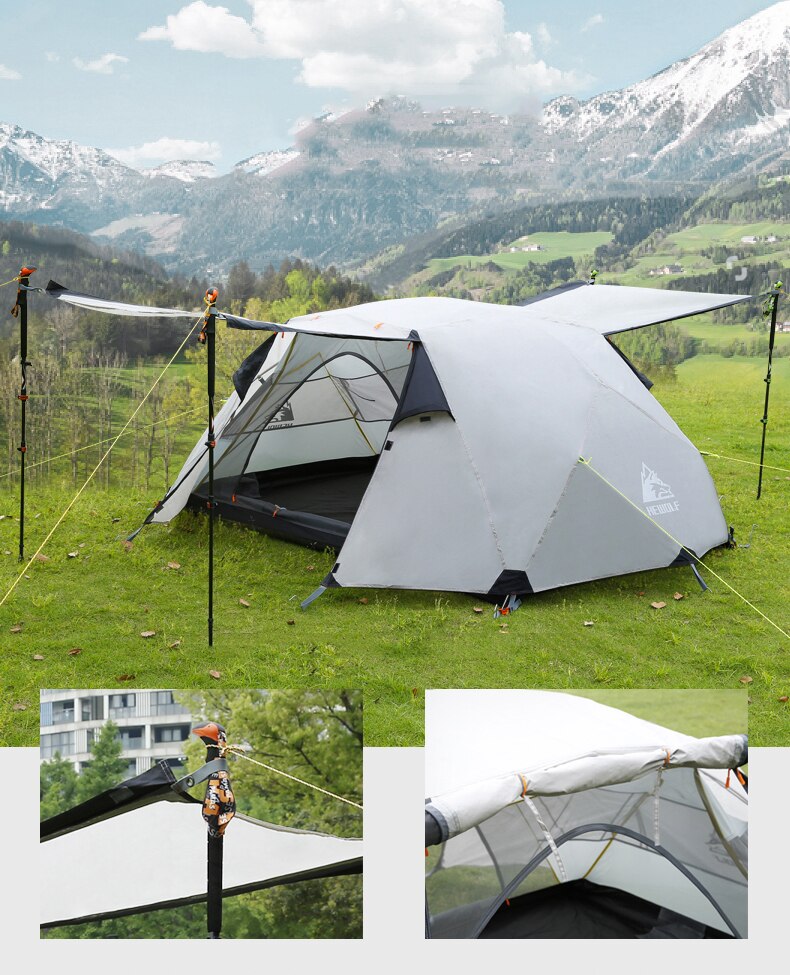 Cheap Goat Tents Hewolf Rain proof Tow Person Double Decked Outdoor Camping Tent 7075 Aluminum Alloy Tent Pole Tent Portable Winter   